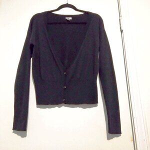 Black Cotton Blend Low Cut V Neck 3 Button Ribbed Waist & Cuffs Cardigan Sz M
